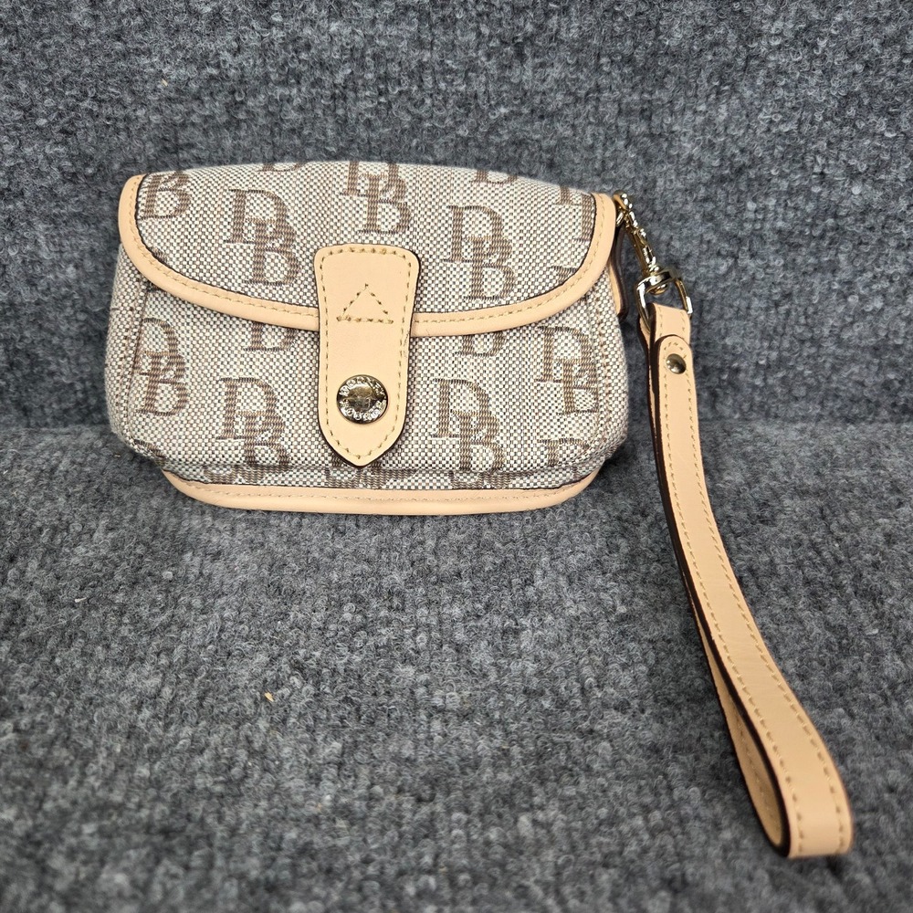 Dooney & Bourke Wristlet Tan/Brown Authentic Logo Leather Trim NWOT